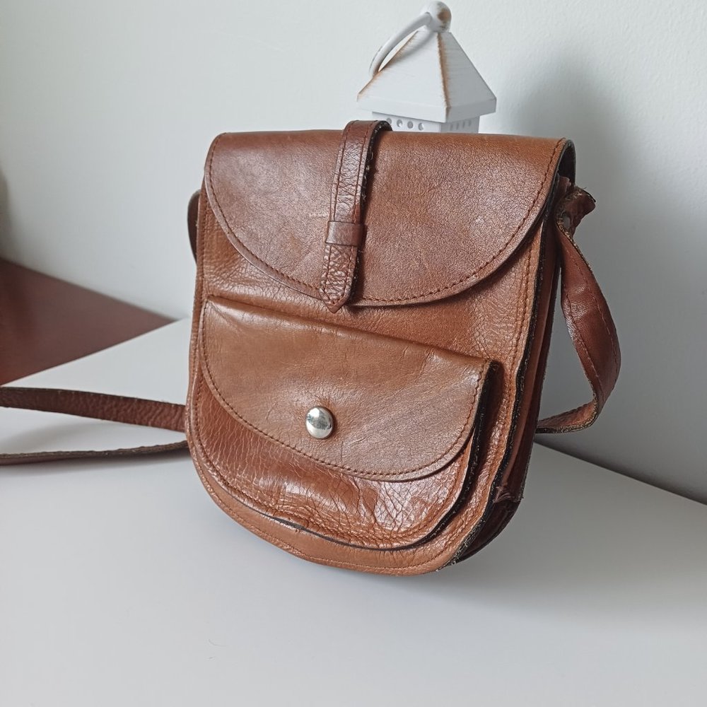 Pretty Vintage Stocko Shoulder Short Strap Bag Brown Real Leather 7'' x 7.5'' - Picture 3 of 16